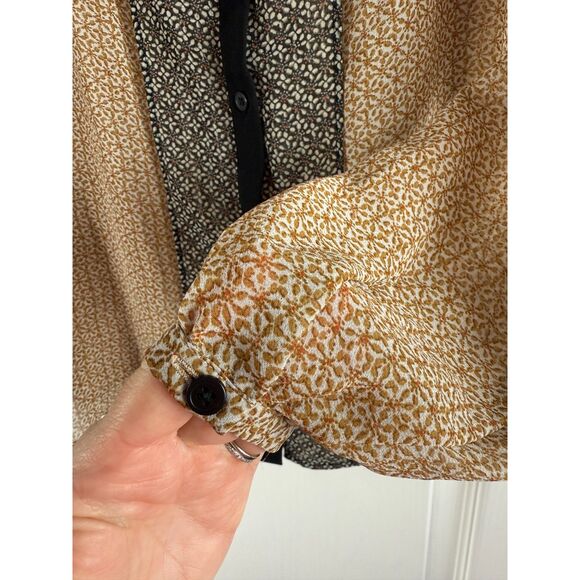 Ann Taylor LOFT Women's Long Sleeve Button Front Blouse Tan Black Print Size XS - Picture 3 of 11